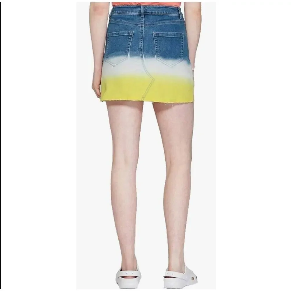 WILD FABLE Ombré Blue White  To Yellow Fade Stretch Denim‎ Jean Mini Skirt Sz 16